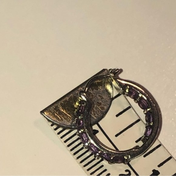 DELMAR Jewellers Amethyst Sterling Silver Hoop Earrings Half Inch .5” - Picture 4 of 4